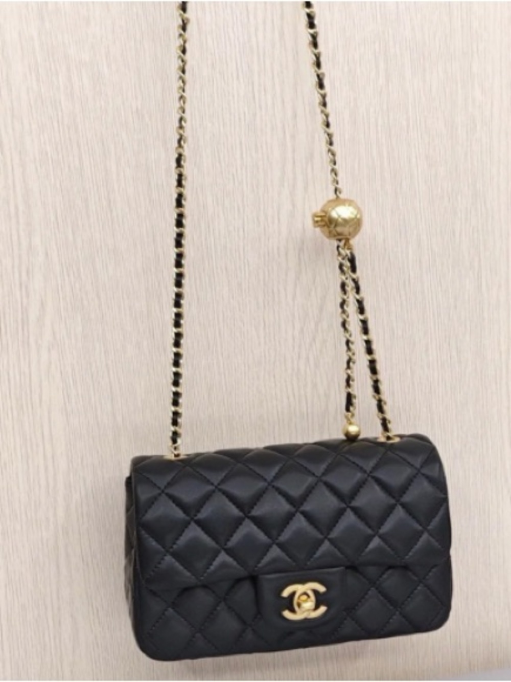 Chanel Black Quilted Lambskin Shoulder Bag with Gold Chain